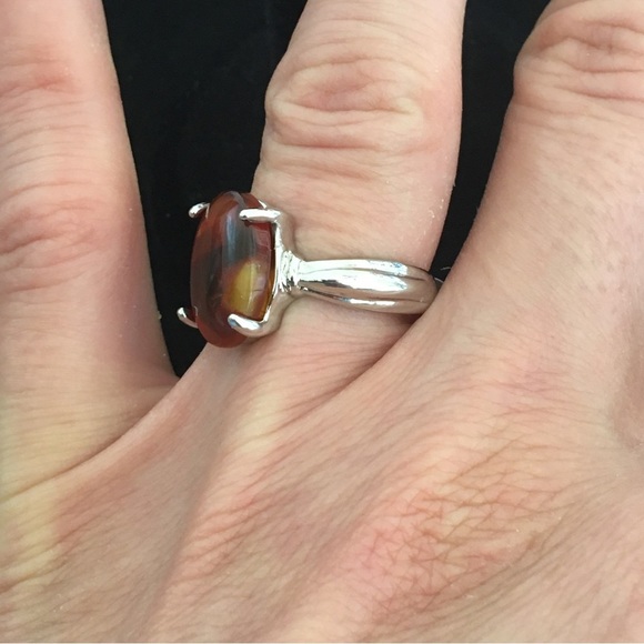 Brown Marble Style Oval Stone Fashion Ring - Picture 3 of 8